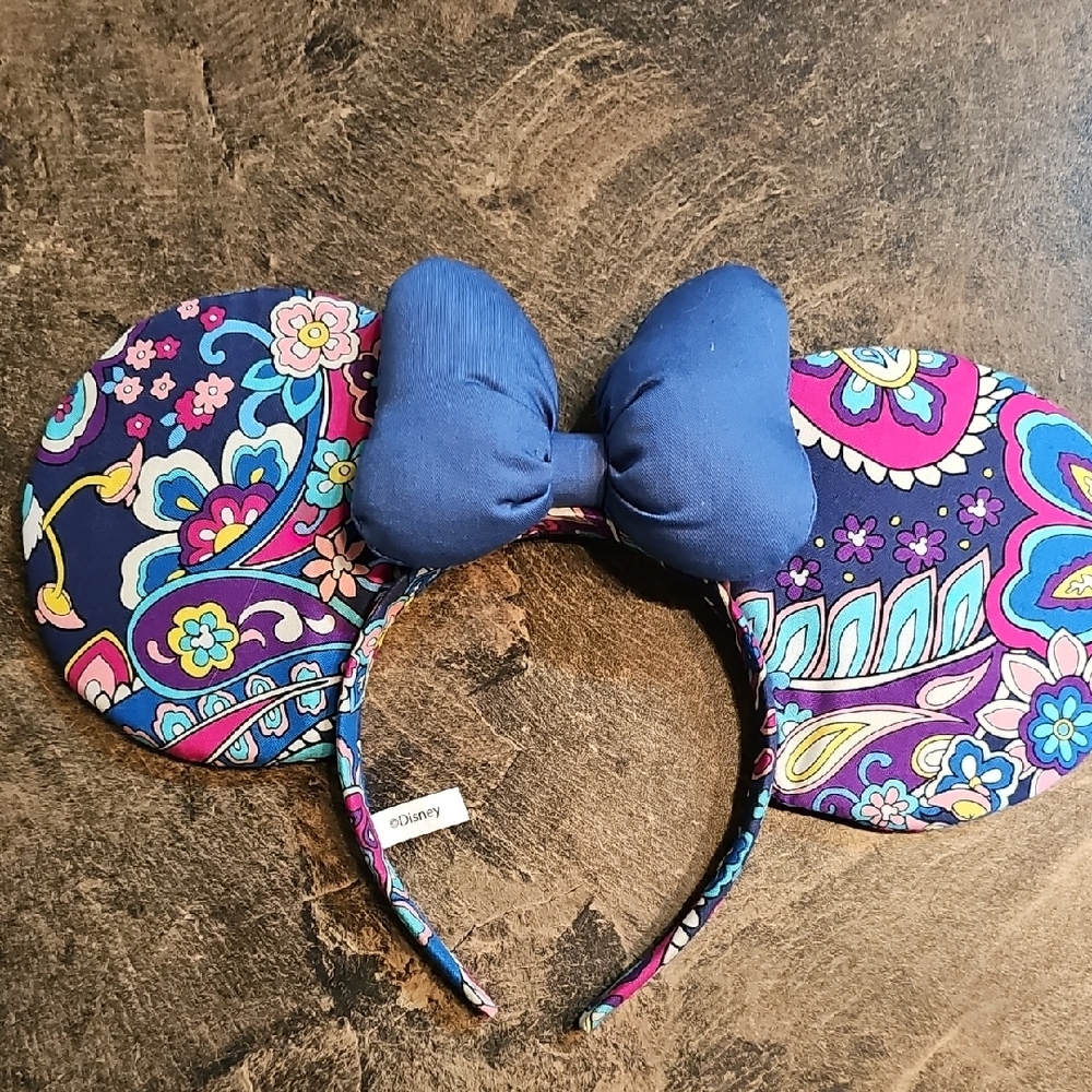 Vera Bradley Purple Floral Minnie Ears Headband with Blue Bow